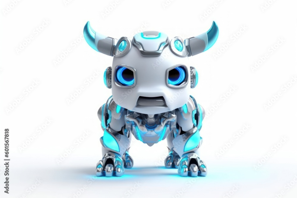 Aufkleber bull white background cyber robot pet and copyspace generative ai