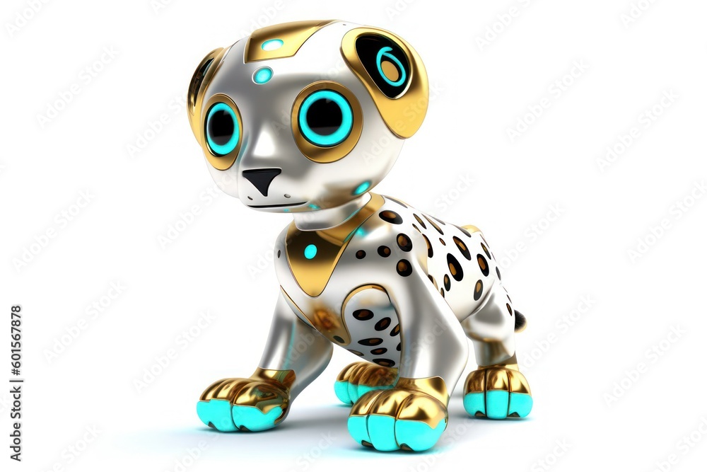 Aufkleber cheetah white background cyber robot pet and copy space generative ai