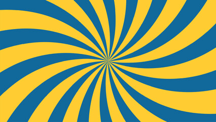 Abstract blue and yellow spiral rays background, retro sunburst pattern. Vector illustration