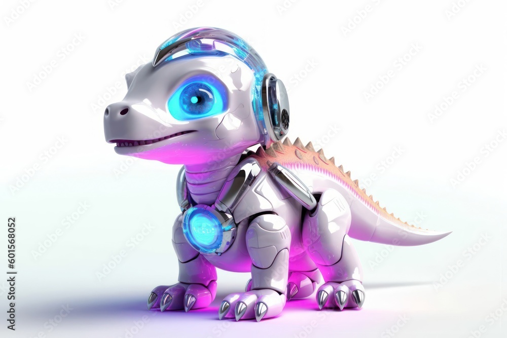 Aufkleber dinosaur white background cyber robot toy and copyspace generative ai