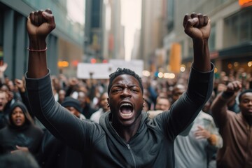 A man at a black live matter social protest. AI generated, human enhanced - obrazy, fototapety, plakaty