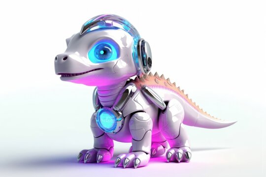 Dinosaur White Background Cyber Robot Toy And Copyspace Generative AI