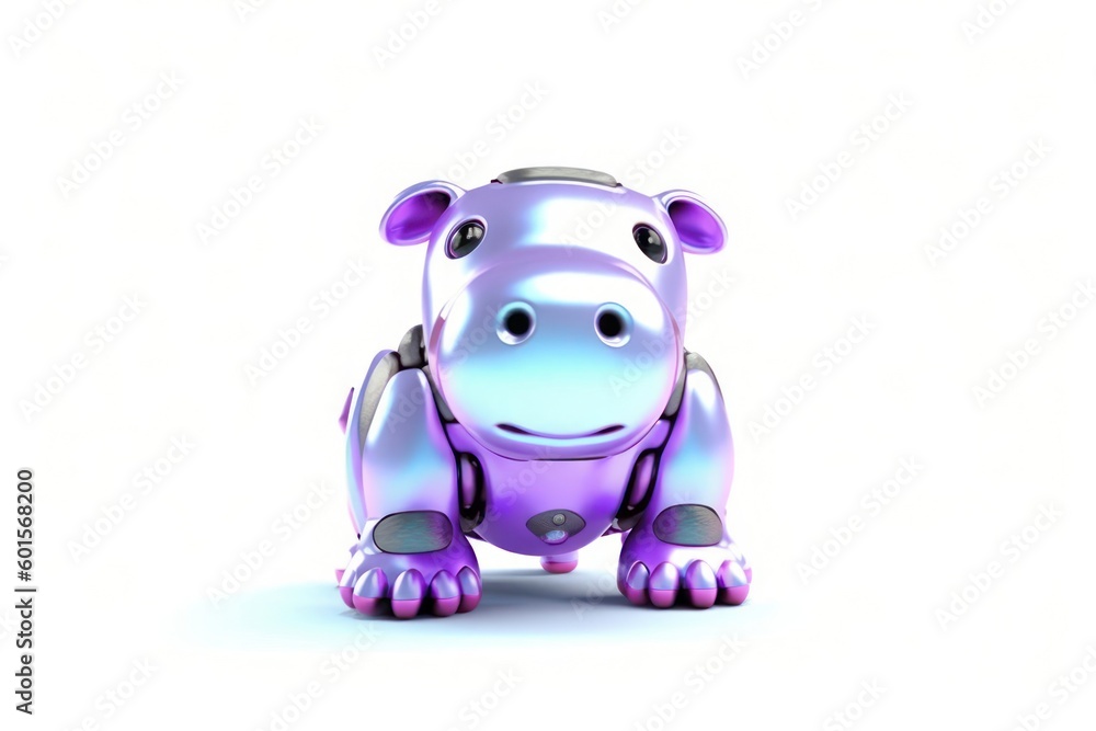 Poster hippo white background cybernetic robot pet with copy space generative ai