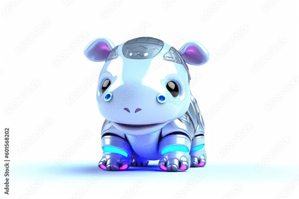 Poster hippo white background robot pet and copy space generative ai