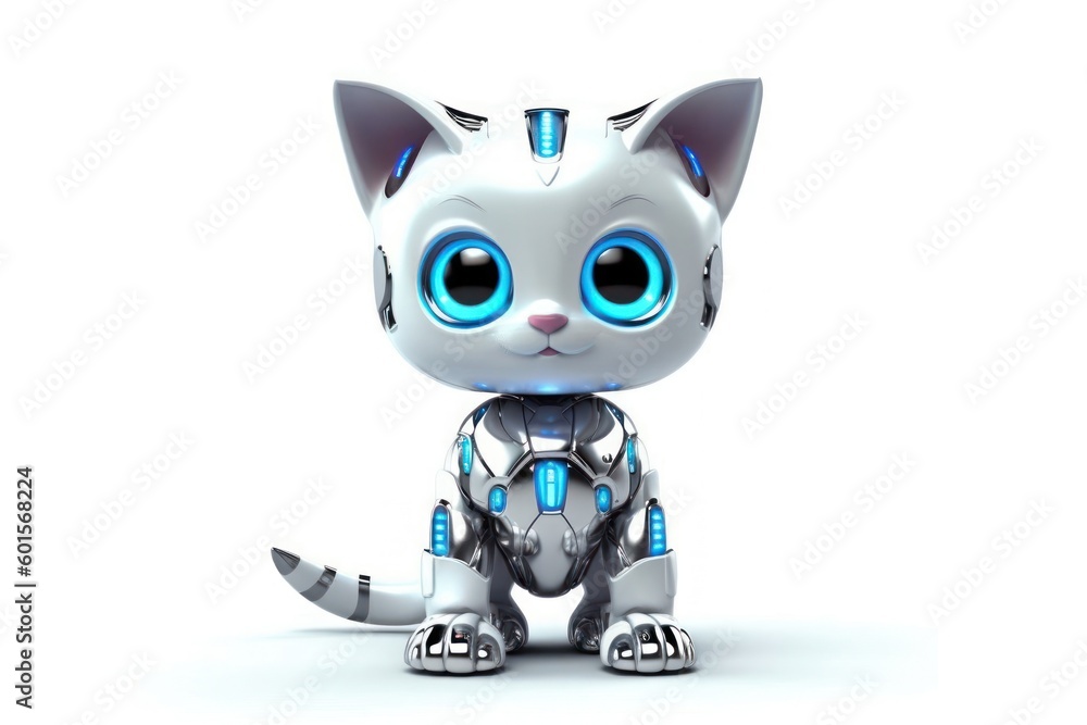 Aufkleber kitten white background cybernetic robot pet and copy space generative ai