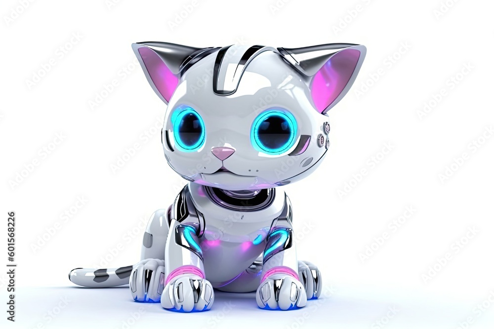 Aufkleber kitten white background cybernetic robot pet and copyspace generative ai