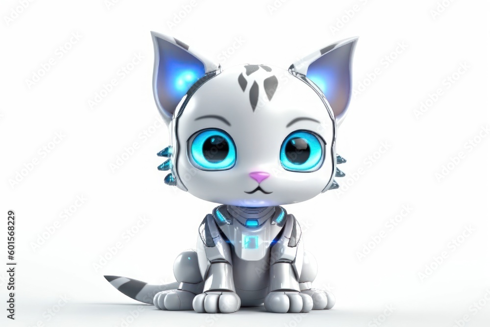 Aufkleber kitten white backgroundrobot toy and copyspace generative ai