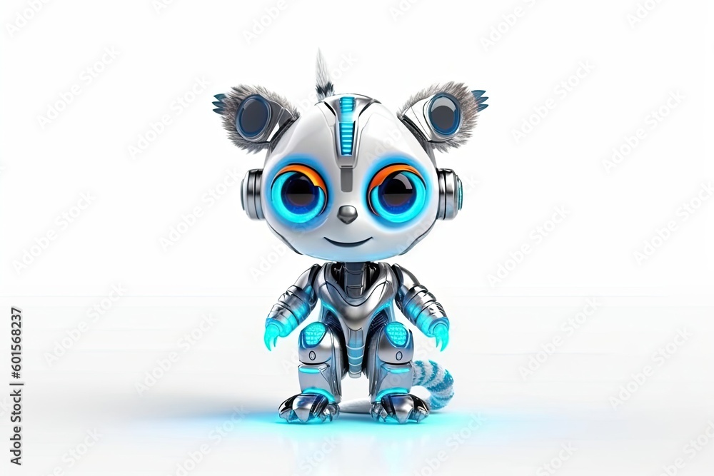 Poster lemur white background robot pet with copy space generative ai