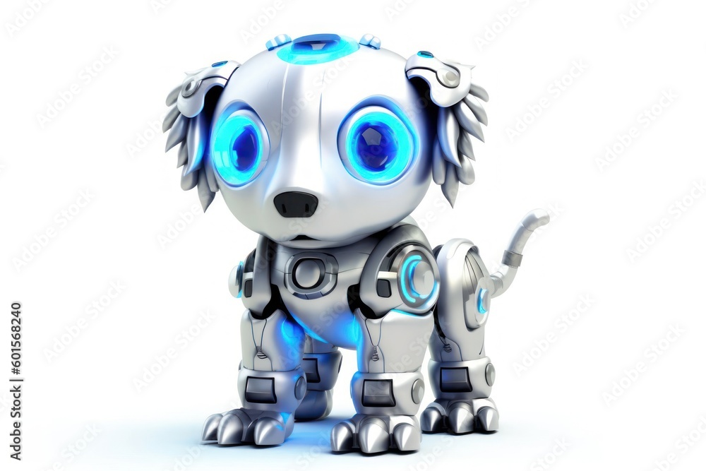 Poster lion white background cybernetic robot pet with copy space generative ai