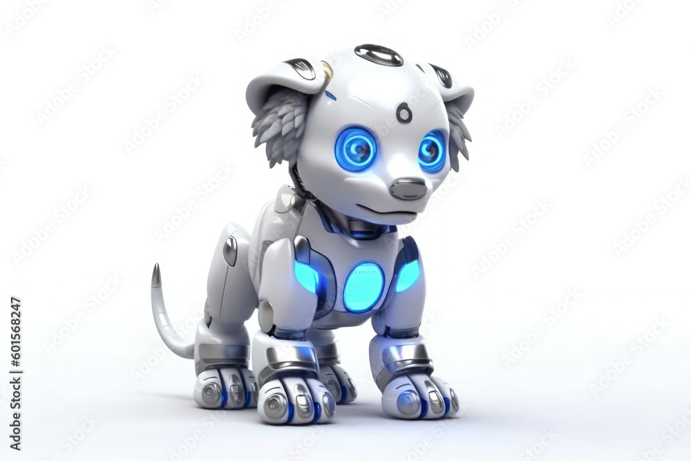 Aufkleber lion white background cybernetic robot toy with copy space generative ai