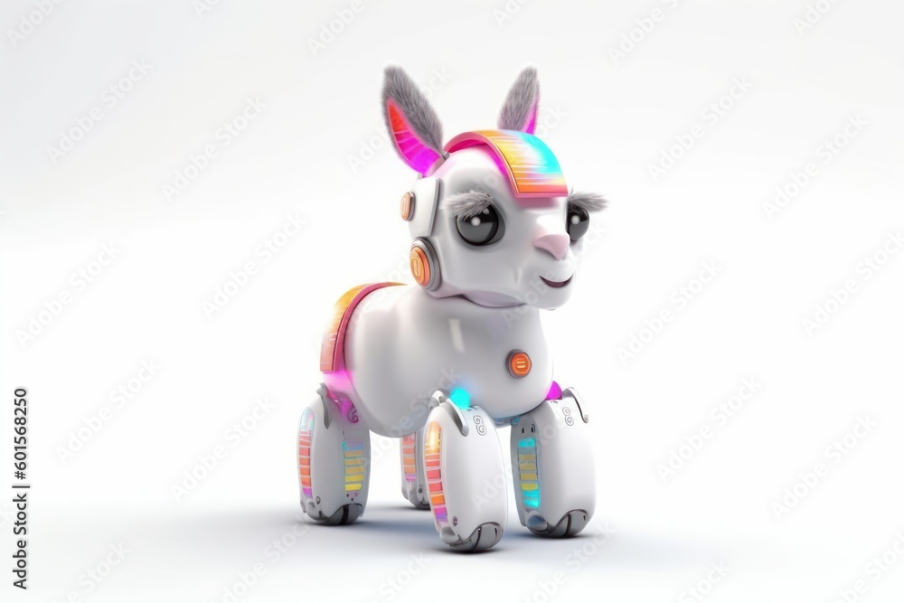 Poster llama white background cyber robot toy with copy space generative ai