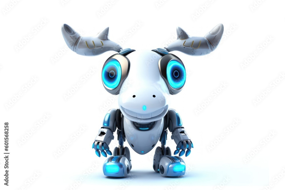 Poster moose white background cybernetic robot pet with copy space generative ai