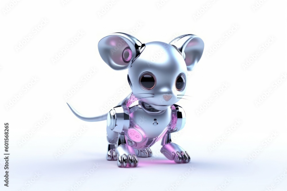 Poster mouse white background cyber robot toy with copy space generative ai
