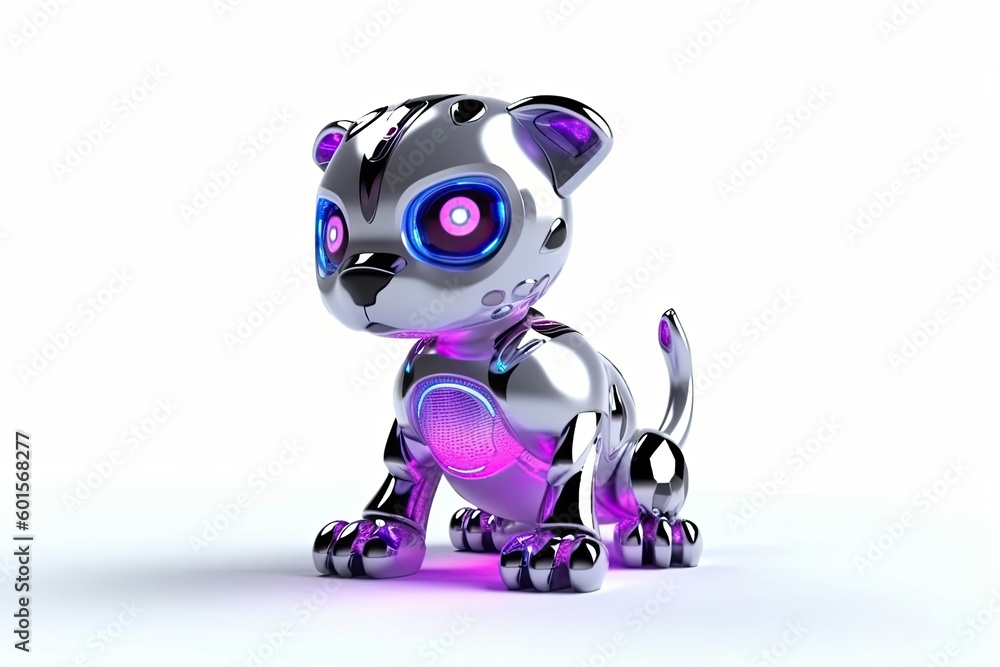 Poster panther white background cyber robot toy with copy space generative ai