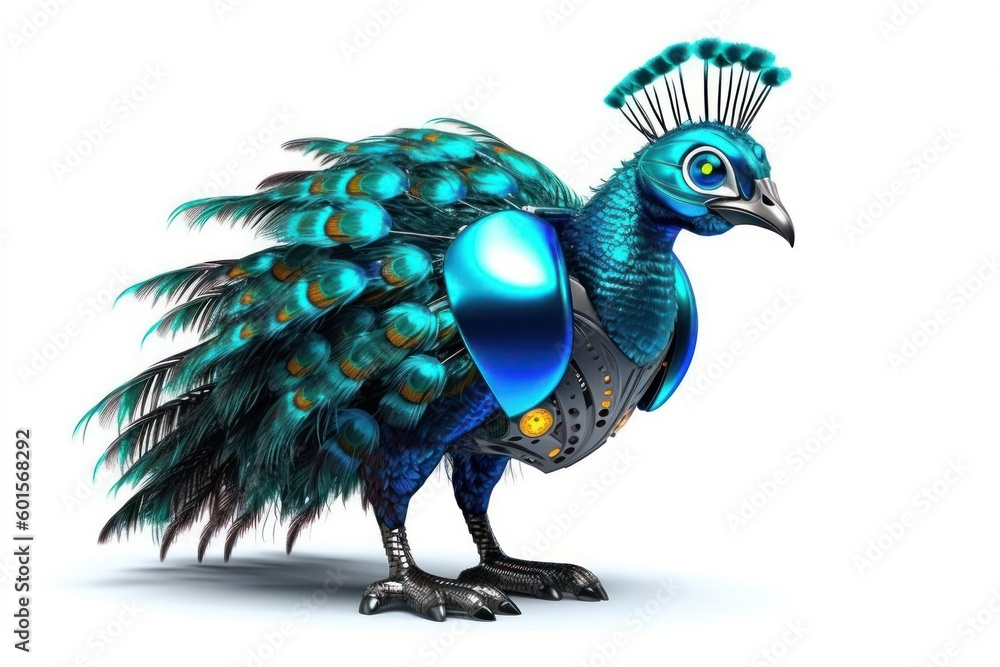 Aufkleber peafowl white background cybernetic robot pet with copy space generative ai
