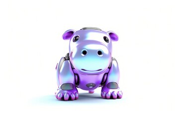 Naklejka premium Hippo White Background Cybernetic Robot Pet With Copy Space Generative AI