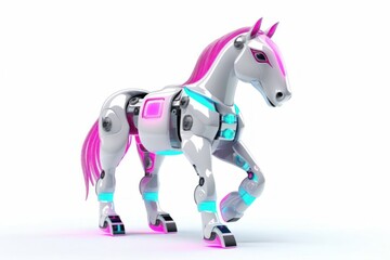Obraz na płótnie Canvas Horse White Background Cyber Robot Toy And Copyspace Generative AI