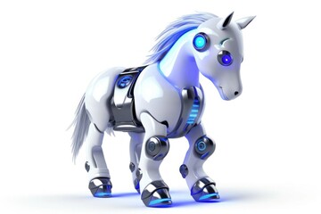 Horse White Background Robot Toy And Copy Space Generative AI