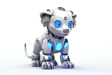 Lion White Background Cybernetic Robot Toy With Copy Space Generative AI