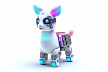Llama White Background Cyber Robot Toy And Copy Space Generative AI