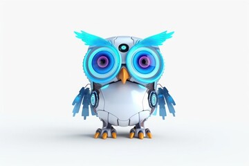 Owl White Background Cybernetic Robot Pet And Copy Space Generative AI