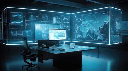 Naklejka premium Blue Reflections: Futuristic Computer with Minimalist Design 4. Generative AI