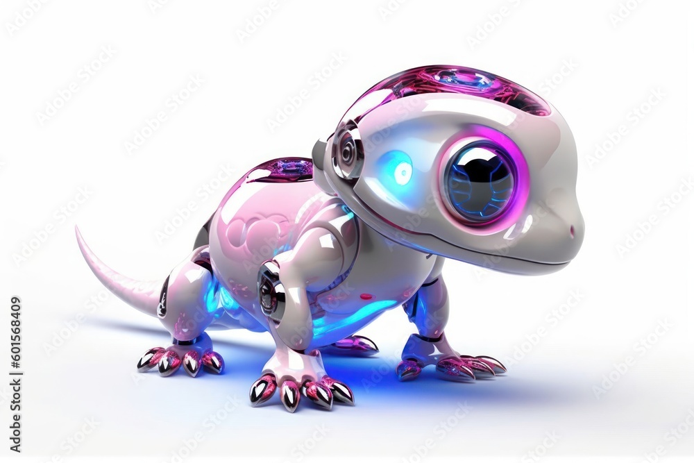 Poster salamander white background robot toy and copyspace generative ai