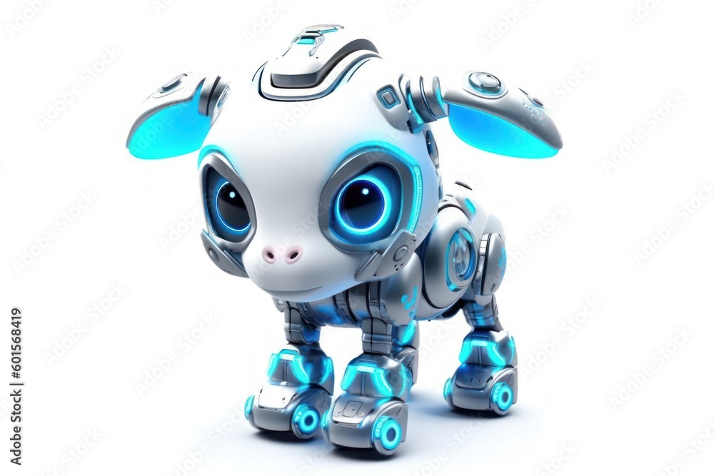 Poster sheep white background cybernetic robot pet with copy space generative ai