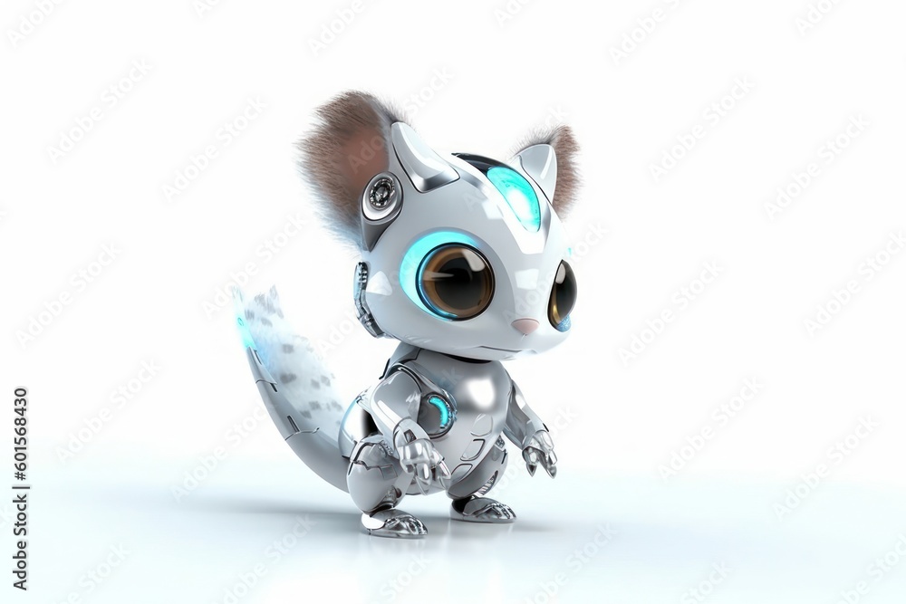 Poster squirrel white background cybernetic robot pet with copy space generative ai