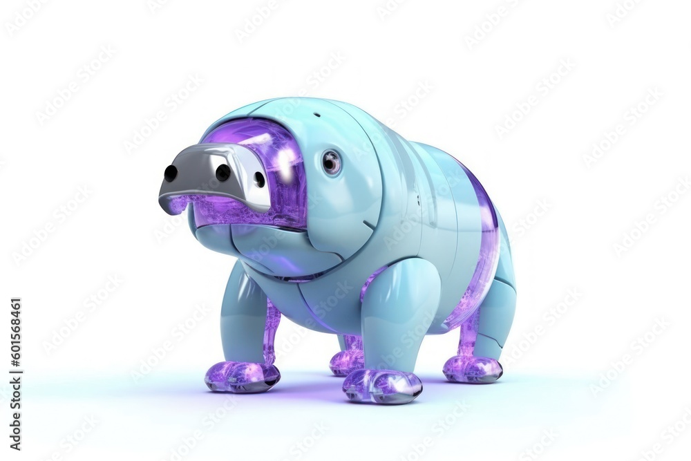 Poster walrus white background cyber robot pet and copy space generative ai