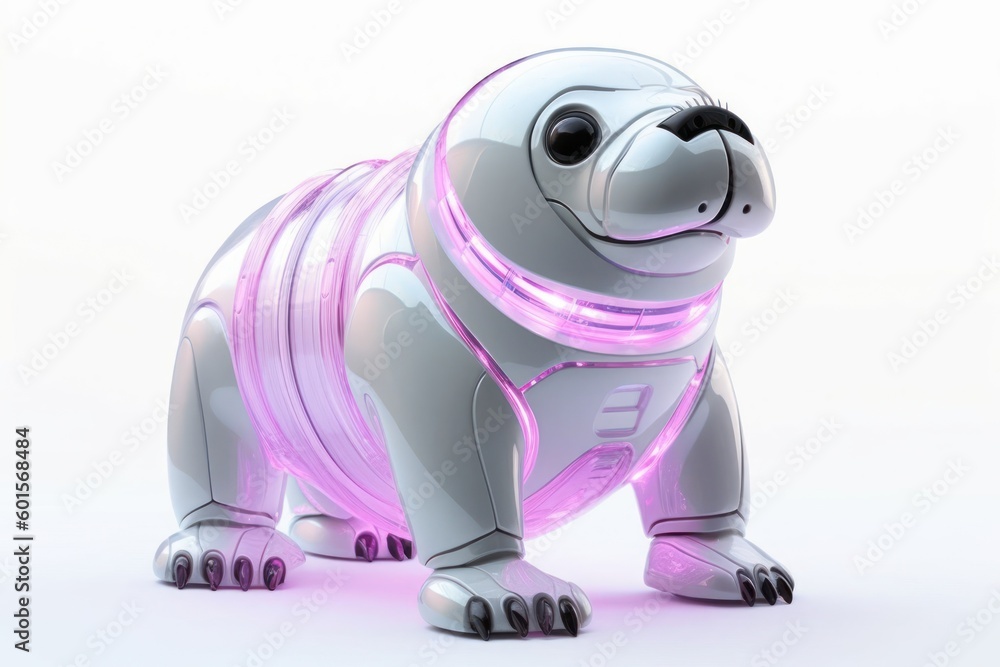 Poster walrus white background robot toy and copy space generative ai
