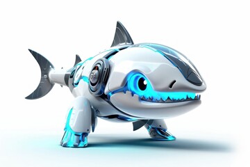 Fototapeta premium Shark White Background Robot Pet And Copy Space Generative AI