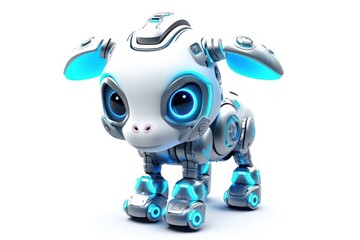 Sheep White Background Cybernetic Robot Pet With Copy Space Generative AI