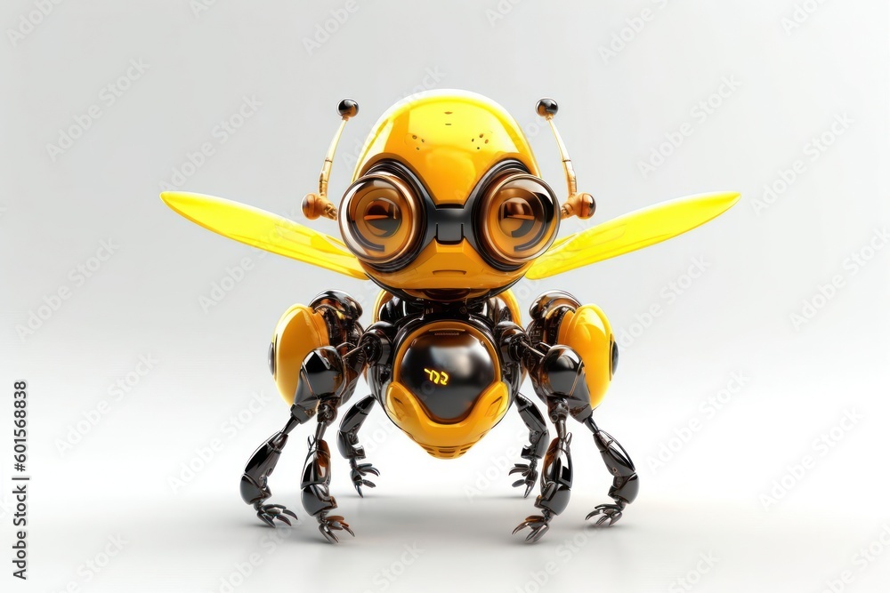 Aufkleber bumble bee grey background cyber robot pet with copy space generative ai