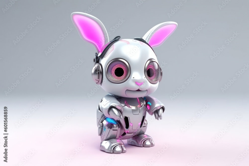 Aufkleber bunny grey background cybernetic robot pet with copy space generative ai