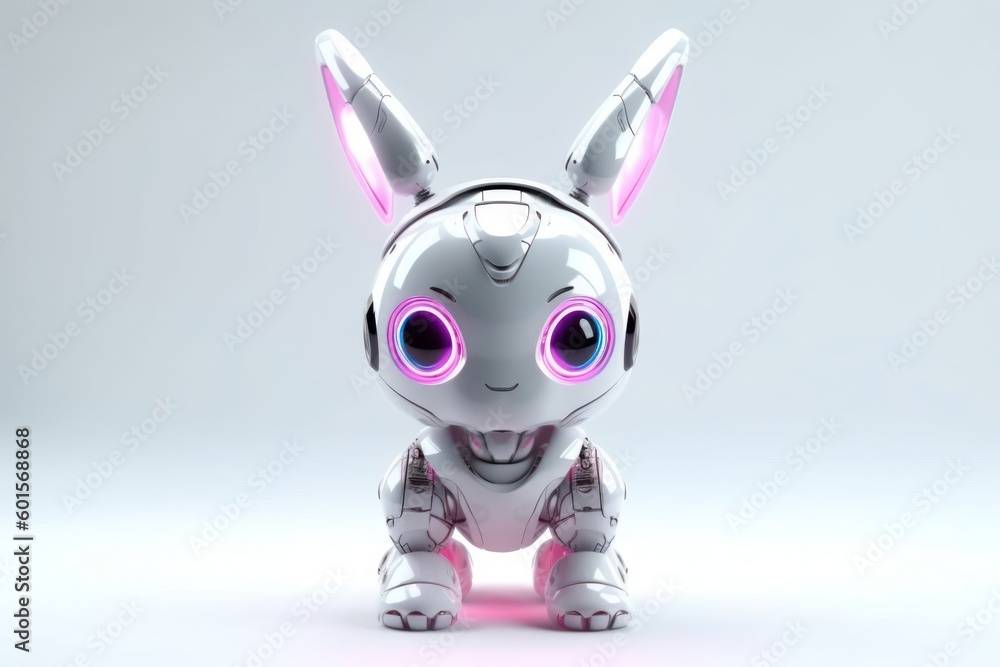 Aufkleber bunny grey background robot pet and copy space generative ai