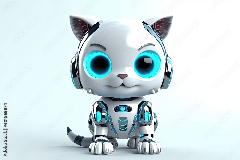 Poster cat grey background cybernetic robot pet with copy space generative ai