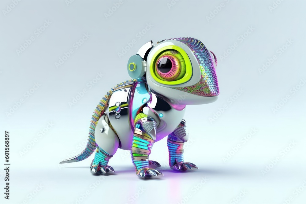 Aufkleber chameleon grey background cybernetic robot toy and copyspace generative ai