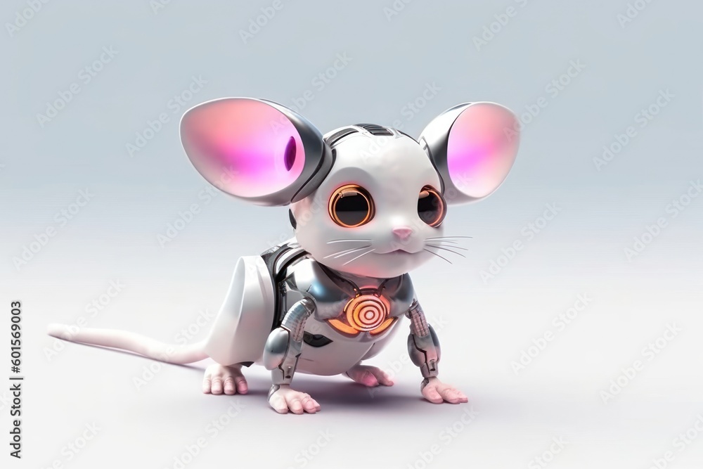 Aufkleber mouse grey background robot pet and copyspace generative ai