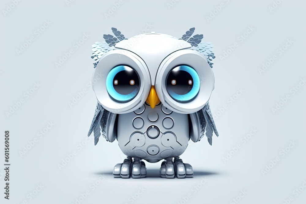 Aufkleber owl grey background cybernetic robot pet with copy space generative ai