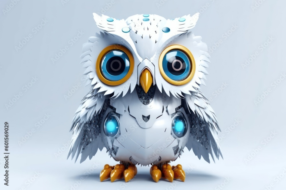 Aufkleber owl grey background cybernetic robot toy and copyspace generative ai