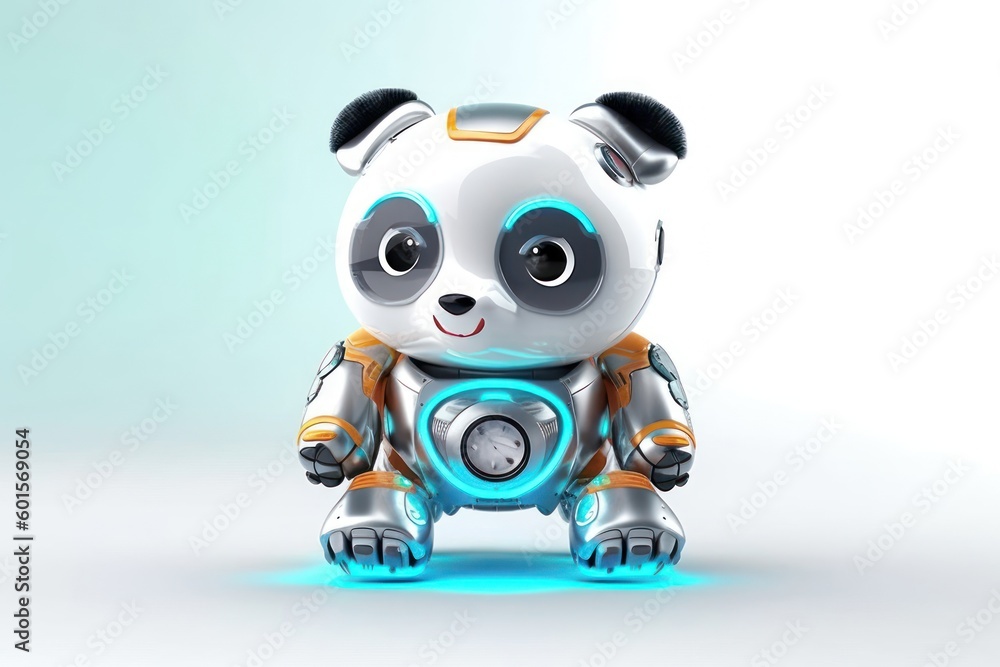 Poster panda bear grey background robot pet and copyspace generative ai