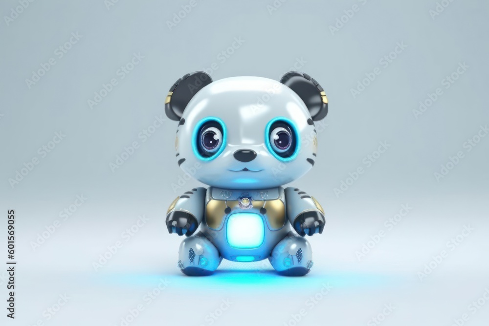 Poster panda bear grey background robot toy and copyspace generative ai