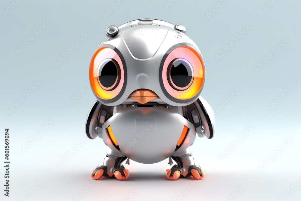 Poster penguin grey background robot toy and copy space generative ai