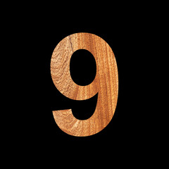 Number 9 with oak wood background - Black background