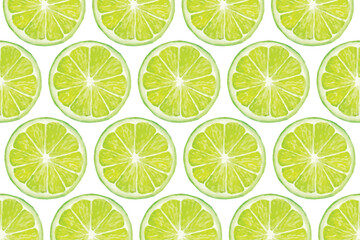Fototapeta premium Lime Seamless Pattern. Citrus Fruit Vector Illustration Background. Floral Vintage Romantic Garden Print, Texture, Wallpaper, Backdrop, Textile. Flowers, Leaves, Limes, Lemons Design Elements