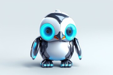Penguin Grey Background Cyber Robot Toy And Copy Space Generative AI