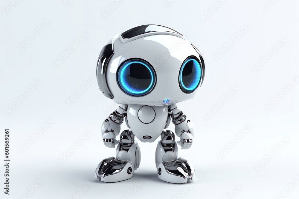 Poster silver robot toy background with copy space generative ai
