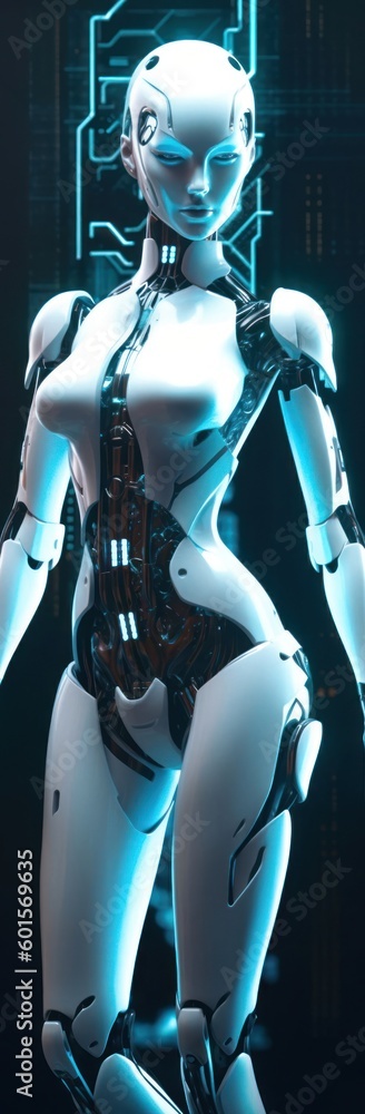 Poster vertical banner cybernetic ai design with copyspace generative ai