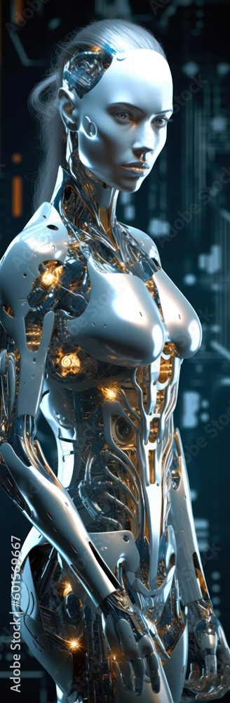 Poster vertical banner cyborg artificial intelligence design with copyspace generative ai